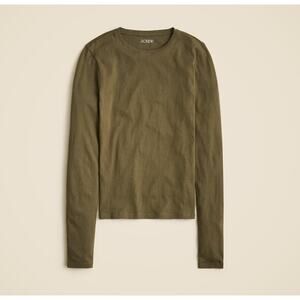 J.Crew Tissue Crepe Long Sleeve T-Shirt WMNS M Rich Olive Crewneck Pullover Soft